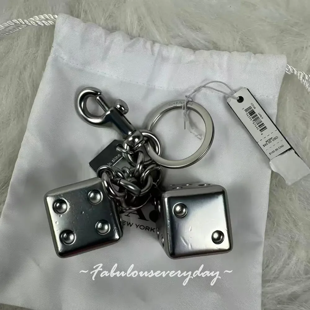Coach Dice Bag Charm 3D Cluster Keychain Key FOB Silver Metal CZ128